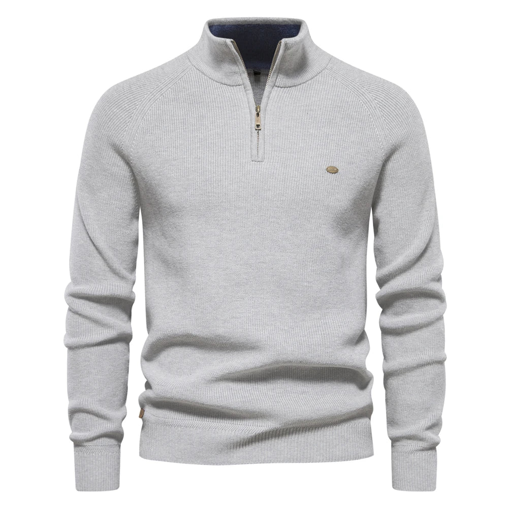 Classic Ribbed Knit Zip Pullover