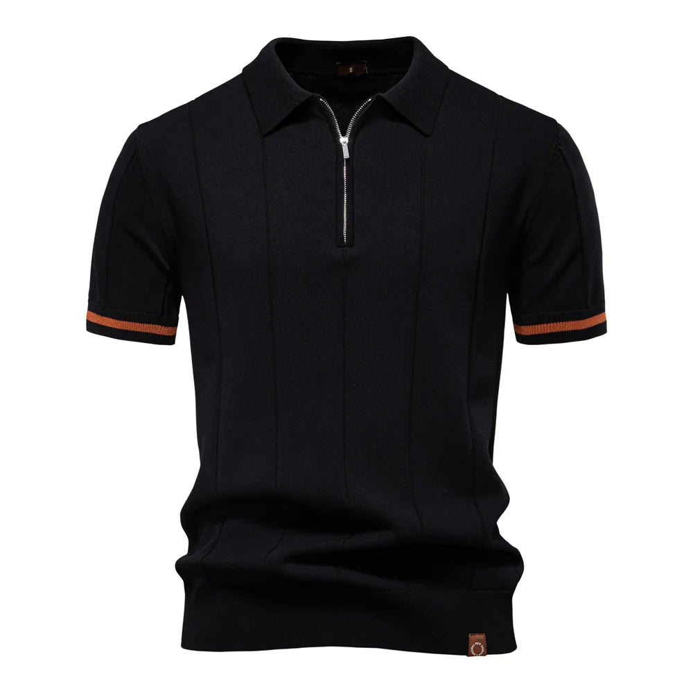 Elegant Short Sleeve Zip Collar Tee