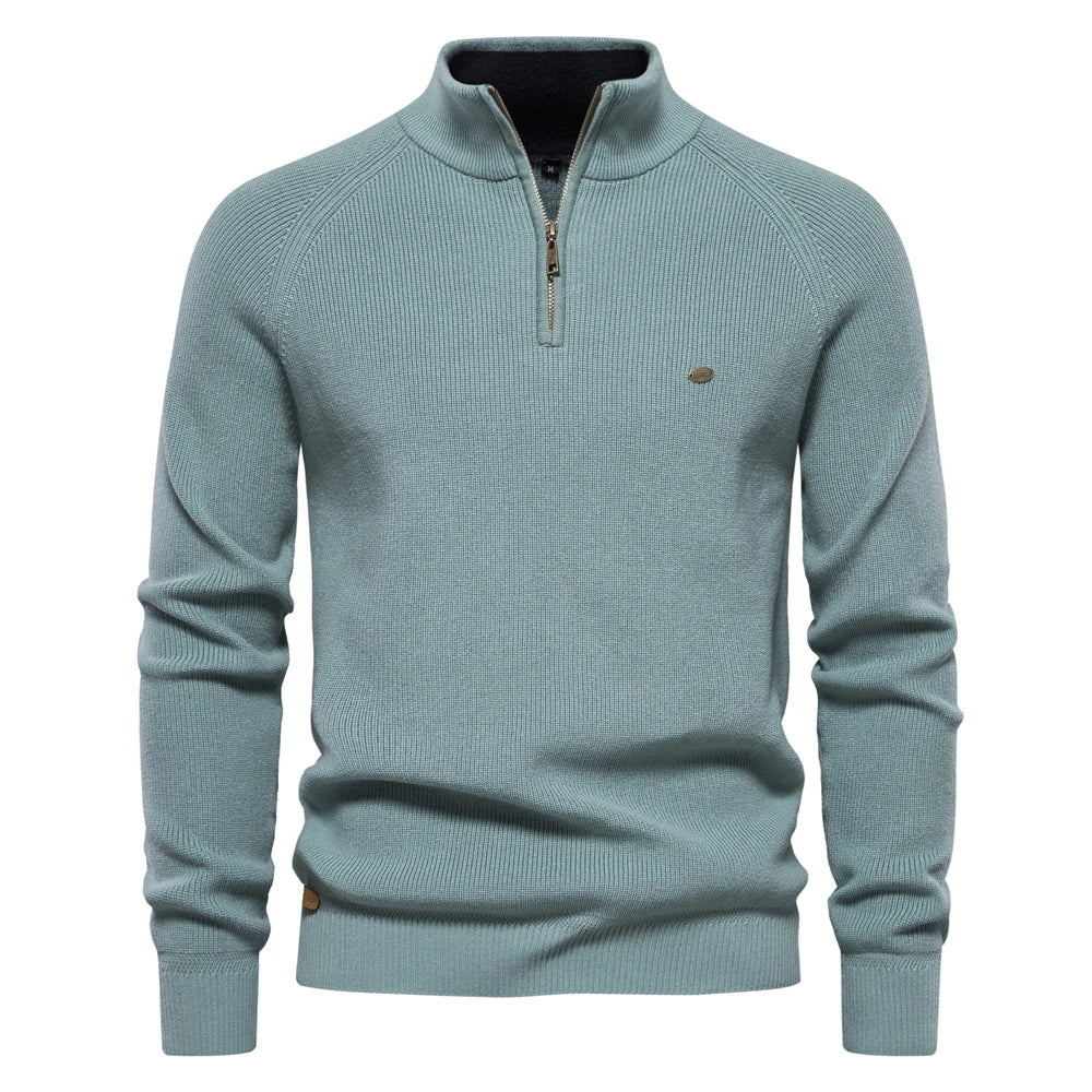 Classic Ribbed Knit Zip Pullover