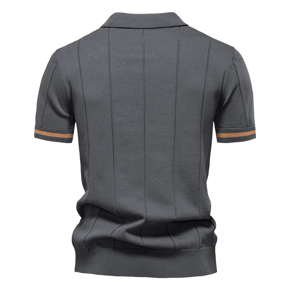 Elegant Short Sleeve Zip Collar Tee