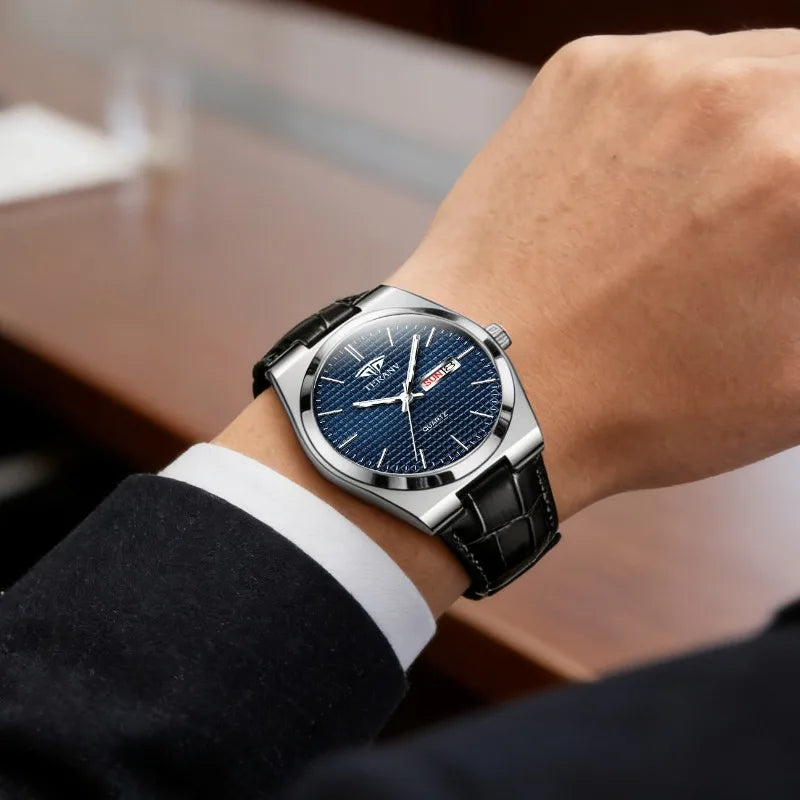 Classic Silver Black Leather Watch