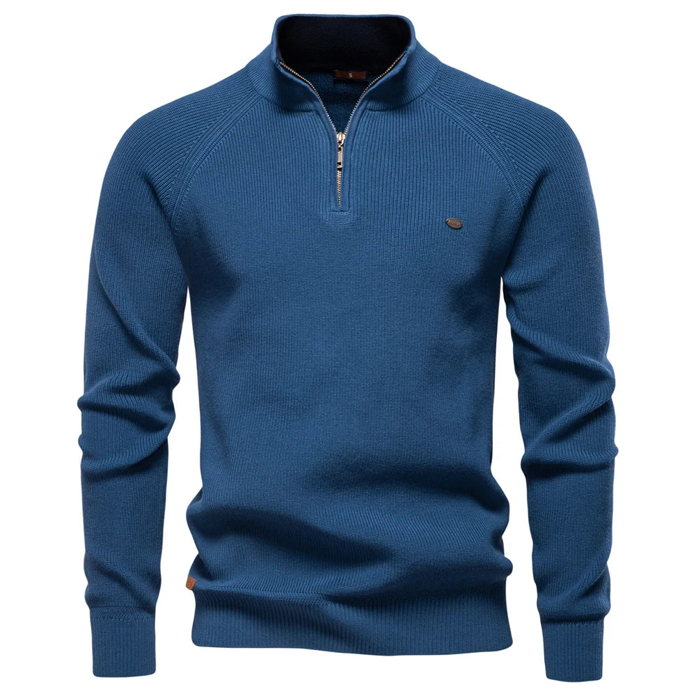 Classic Ribbed Knit Zip Pullover