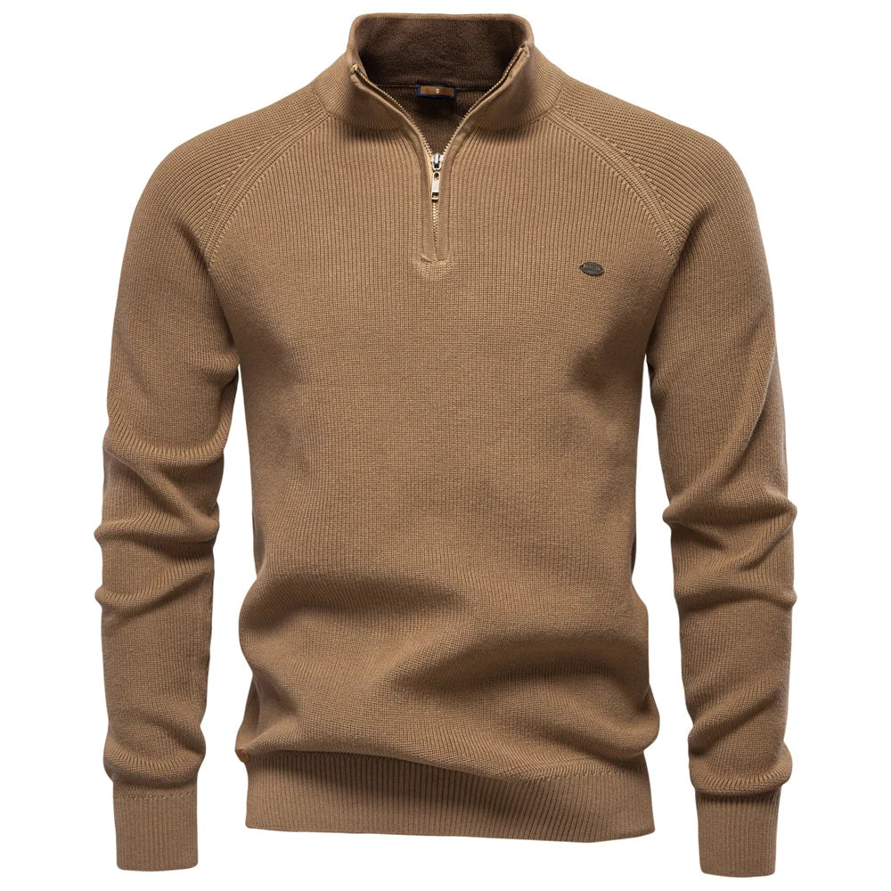 Classic Ribbed Knit Zip Pullover