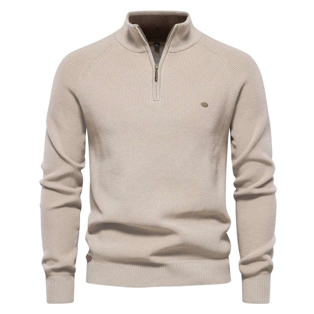 Classic Ribbed Knit Zip Pullover