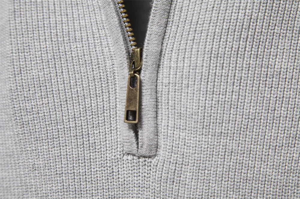 Classic Ribbed Knit Zip Pullover