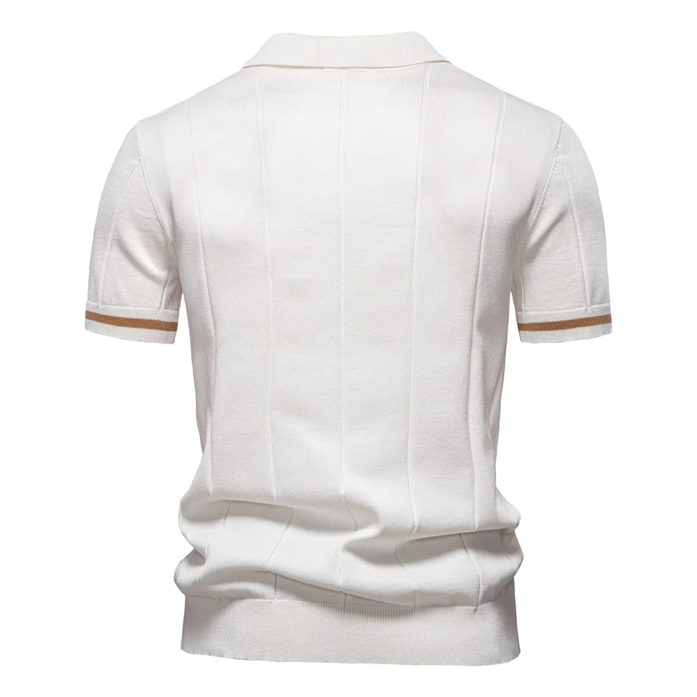 Elegant Short Sleeve Zip Collar Tee