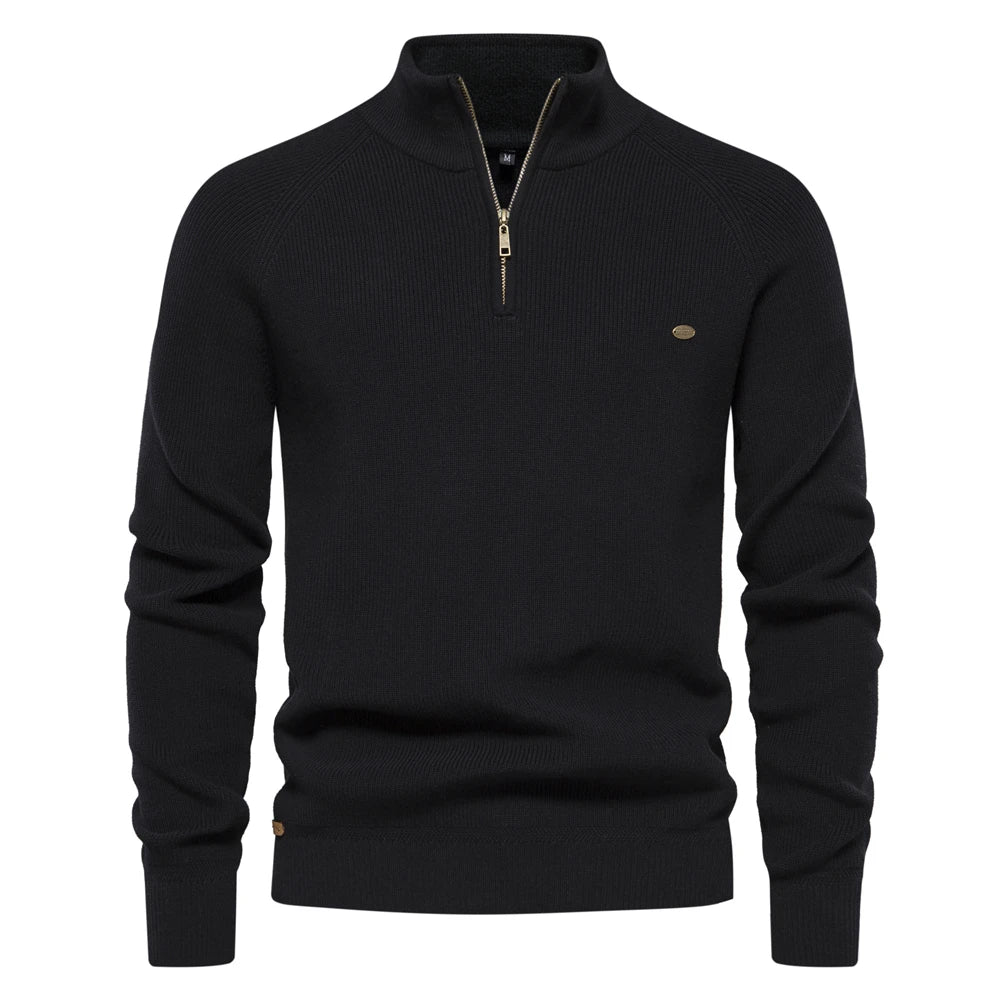 Classic Ribbed Knit Zip Pullover