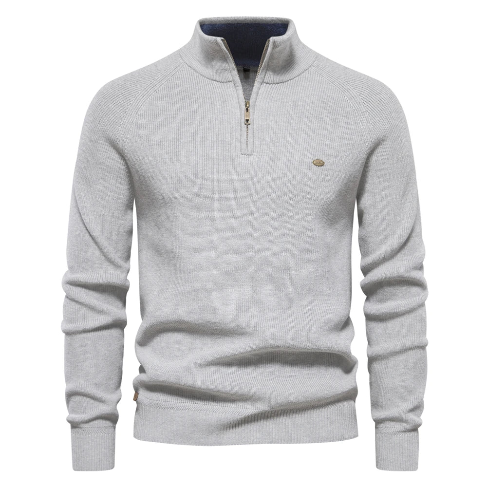 Classic Ribbed Knit Zip Pullover