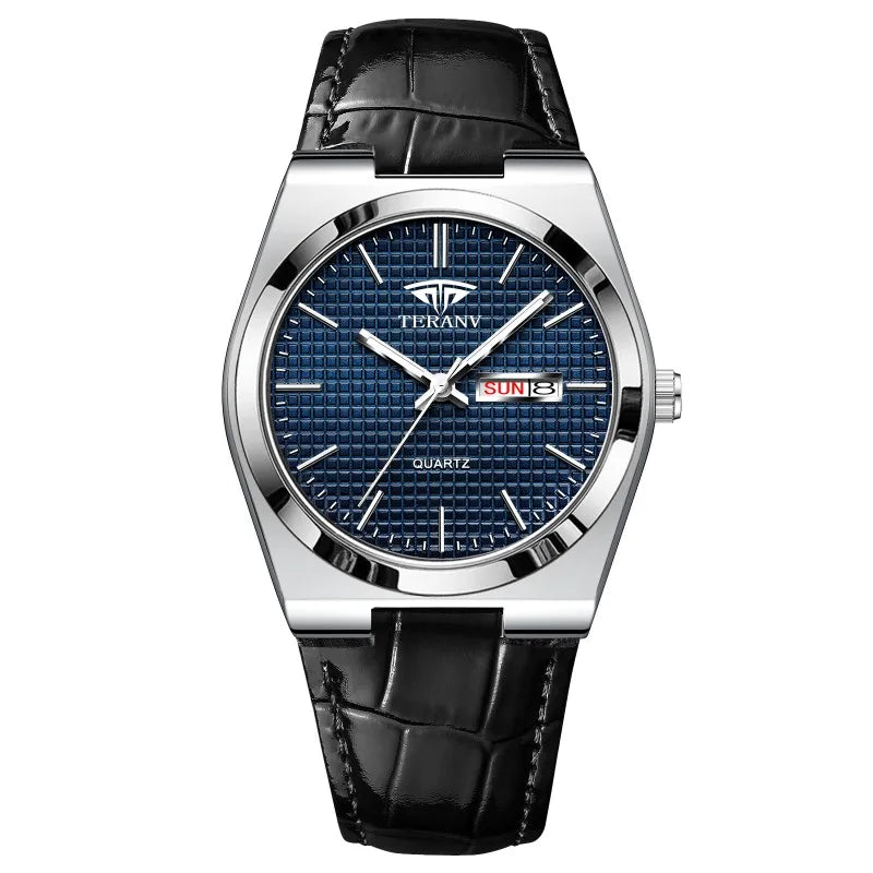 Classic Silver Black Leather Watch