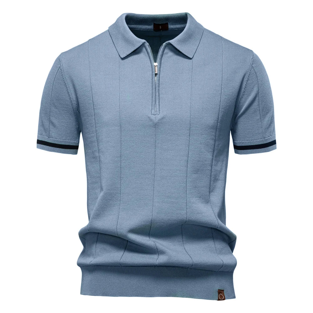 Elegant Short Sleeve Zip Collar Tee