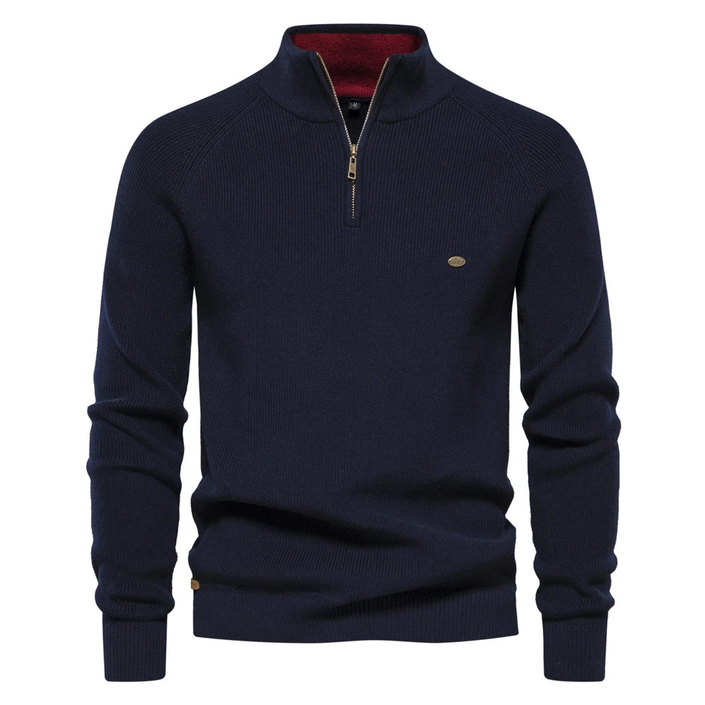 Classic Ribbed Knit Zip Pullover