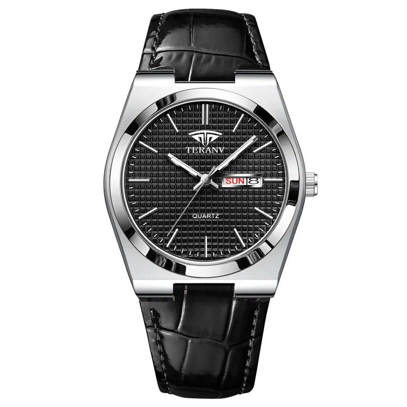 Classic Silver Black Leather Watch