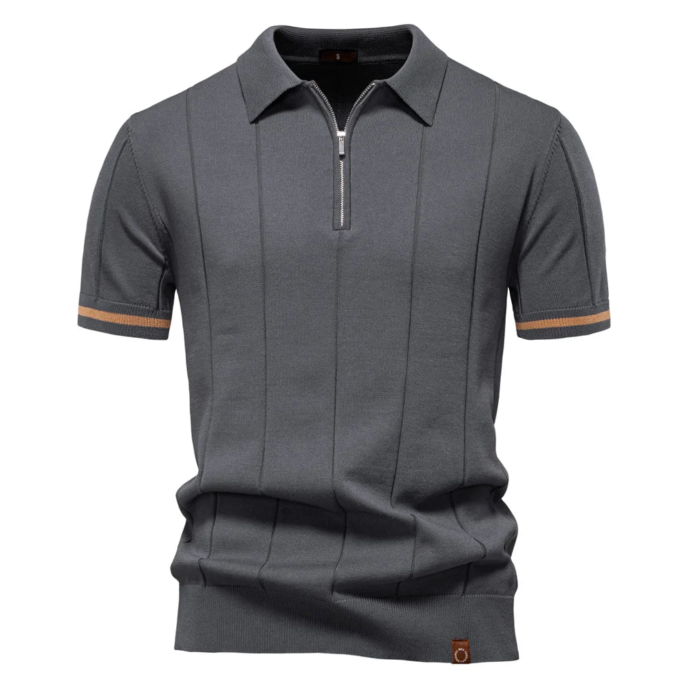 Elegant Short Sleeve Zip Collar Tee