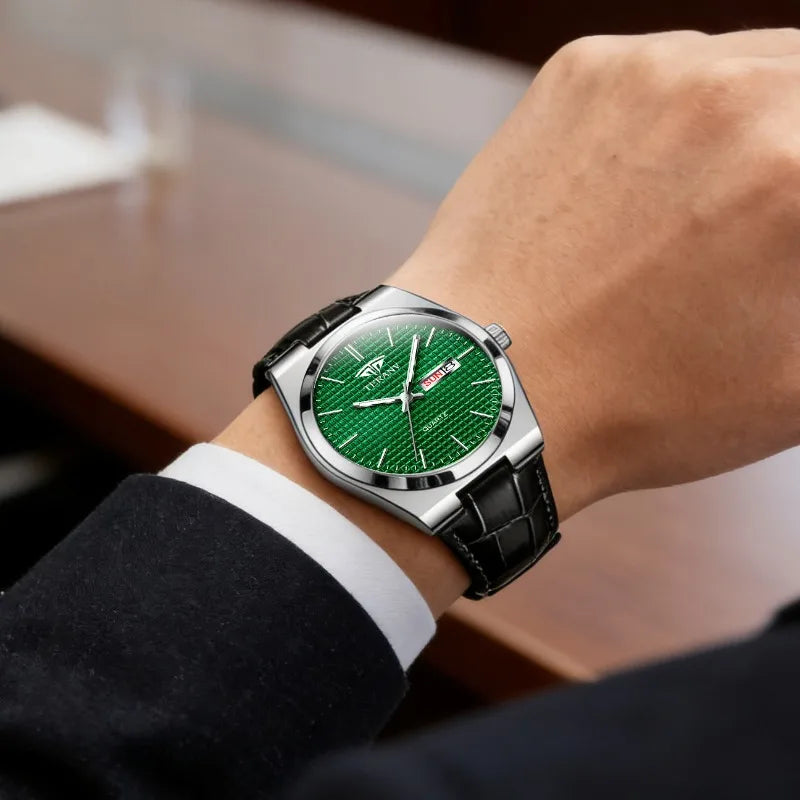 Classic Silver Black Leather Watch