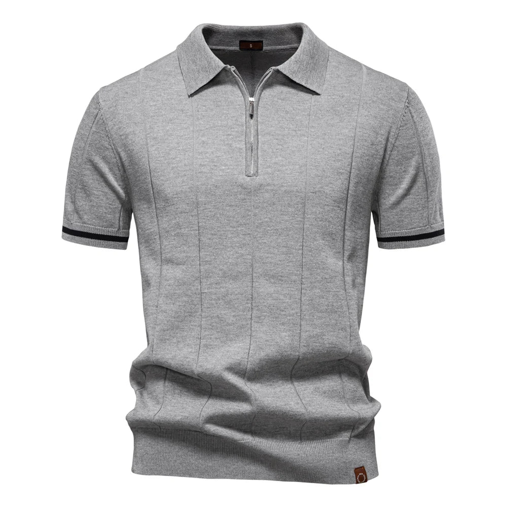 Elegant Short Sleeve Zip Collar Tee