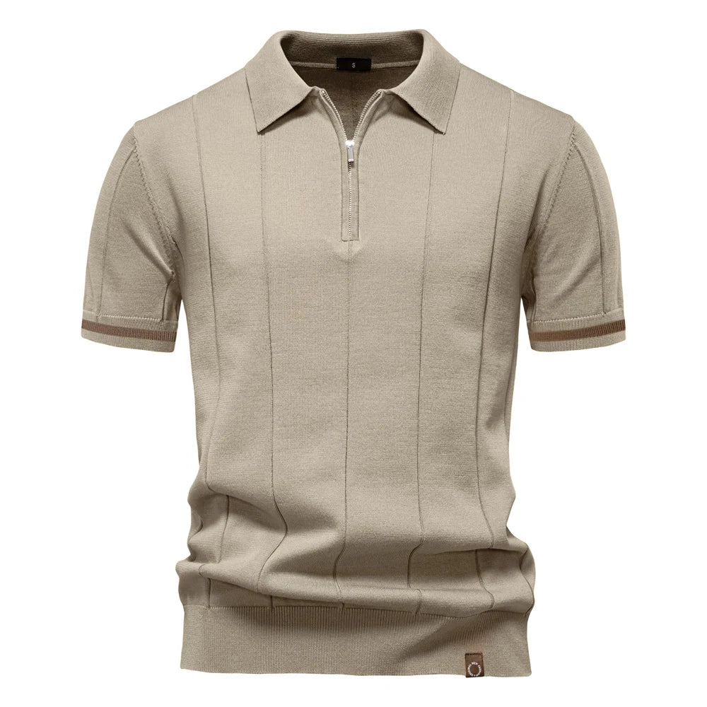 Elegant Short Sleeve Zip Collar Tee
