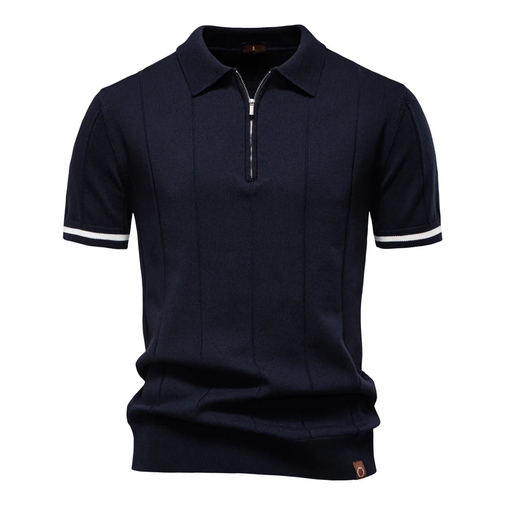 Elegant Short Sleeve Zip Collar Tee