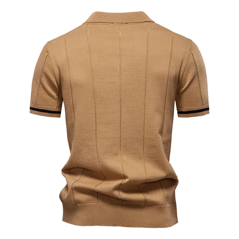 Elegant Short Sleeve Zip Collar Tee