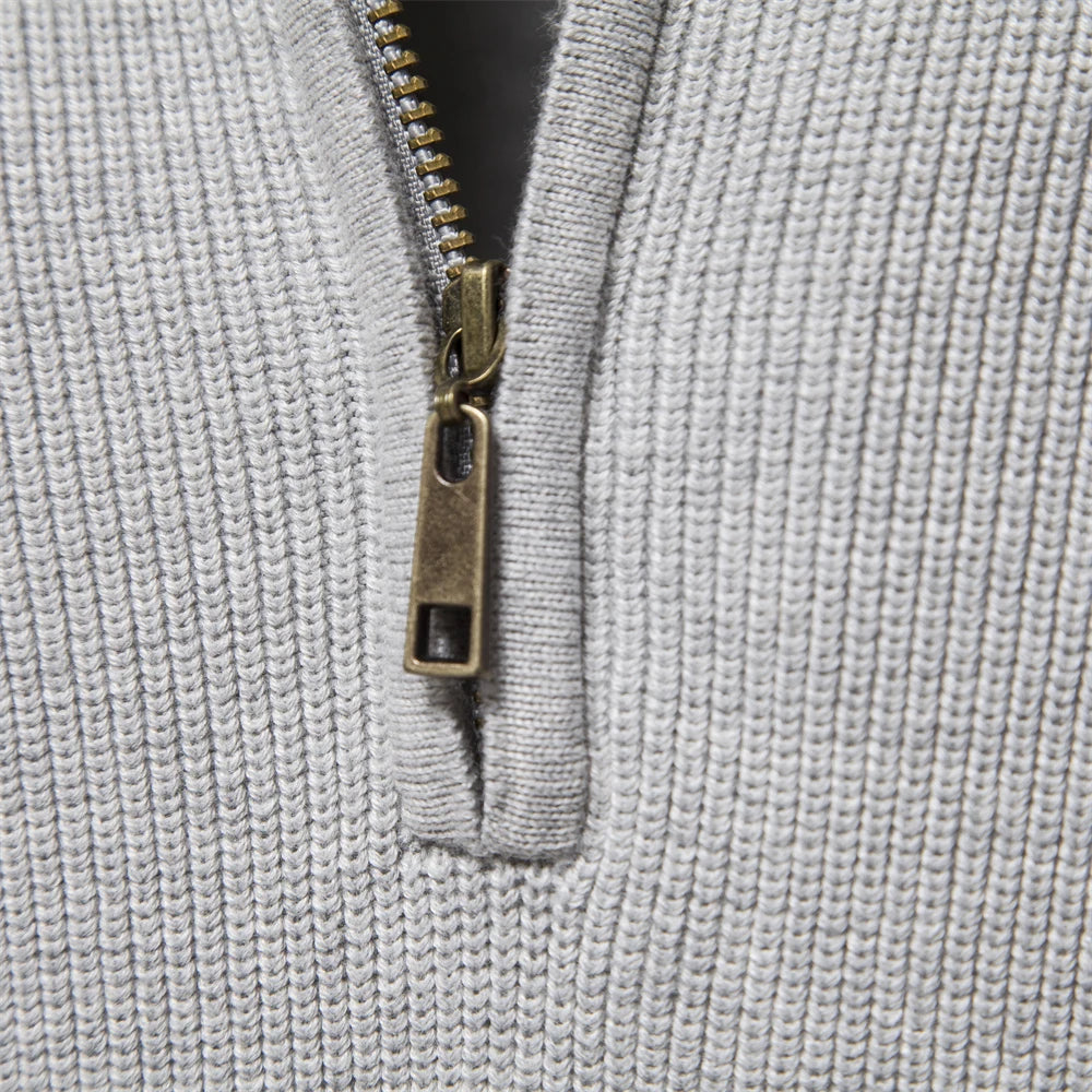 Classic Ribbed Knit Zip Pullover