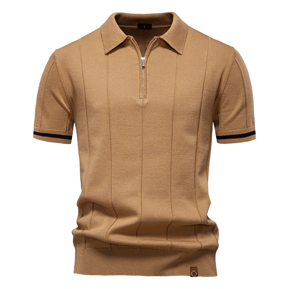 Elegant Short Sleeve Zip Collar Tee
